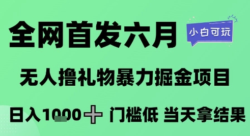 全网首发六月,无人撸礼物暴力掘金项目,日入1K+门槛低,当天拿结果,小白可玩【揭秘】-富爸爸项目圈