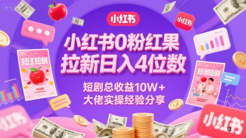 小红书0粉红果短剧拉新日入4位,数短剧总收益10W+大佬实操经验分享-富爸爸项目圈