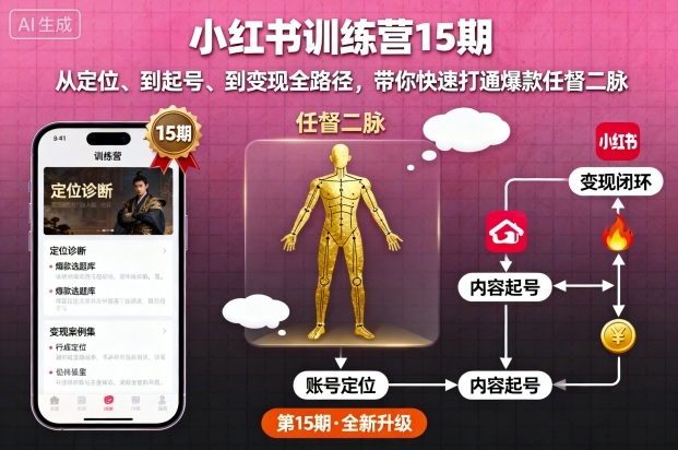 小红书训练营15期,从定位、到起号、到变现全路径,带你快速打通爆款任督二脉-富爸爸项目圈