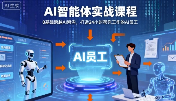 Ai智能体实战课程,0基础跨越Ai鸿沟,打造24小时帮你工作的Ai员工,打破常规,以实战定义Ai-富爸爸项目圈