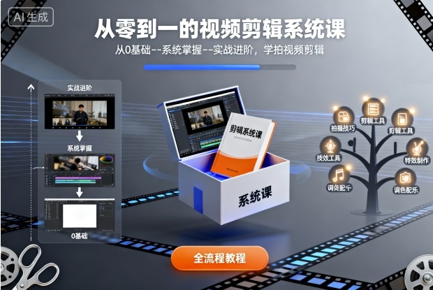 从零到一的视频剪辑系统课,从0基础–系统掌握–实战进阶,学拍视频剪辑-富爸爸项目圈
