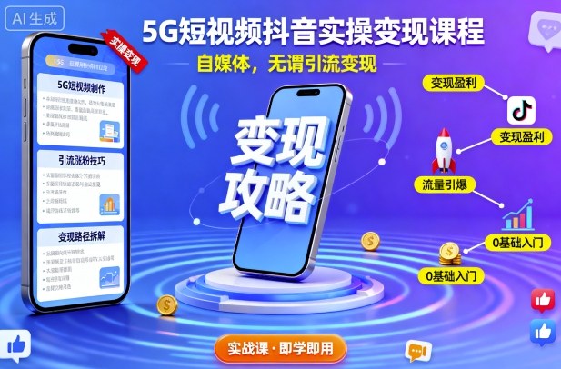 5G短视频抖音实操变现课程,自媒体,无谓引流变现-富爸爸项目圈