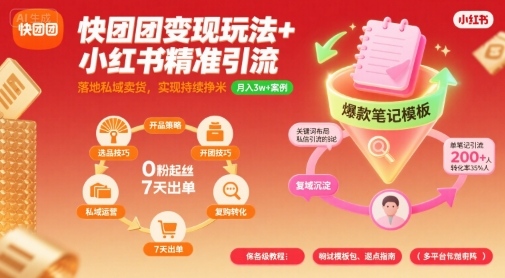 快团团变现玩法+小红书精准引流技巧,助你真正落地私域卖货,实现持续挣米-富爸爸项目圈