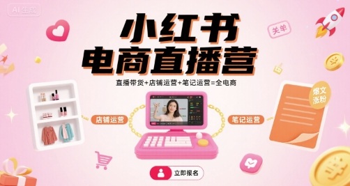 小红书电商直播营,直播带货+店铺运营+笔记运营=全电商-富爸爸项目圈