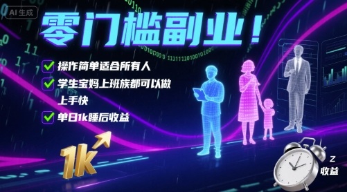 零门槛副业!操作简单适合所有人,学生宝妈上班族都可以做,上手快,单日1k睡后收益【揭秘】-富爸爸项目圈