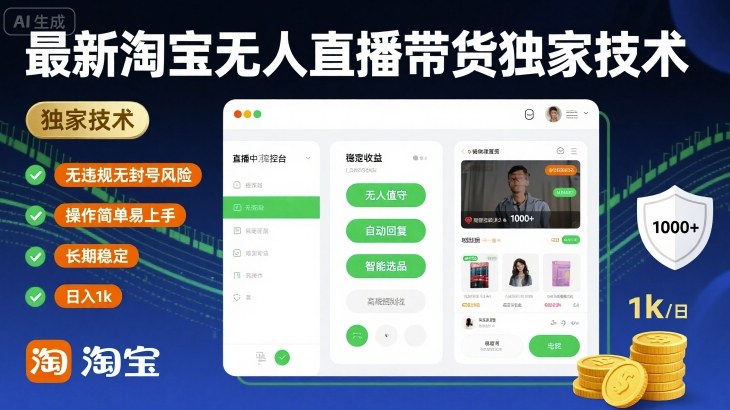 最新淘宝无人直播带货独家技术,无违规无封号风险,操作简单易上手,长期稳定日入1k【揭秘】-富爸爸项目圈
