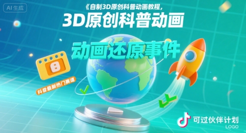 自制3D原创科普动画教程,动画还原事件,抖音最新热门赛道,可过伙伴计划-富爸爸项目圈