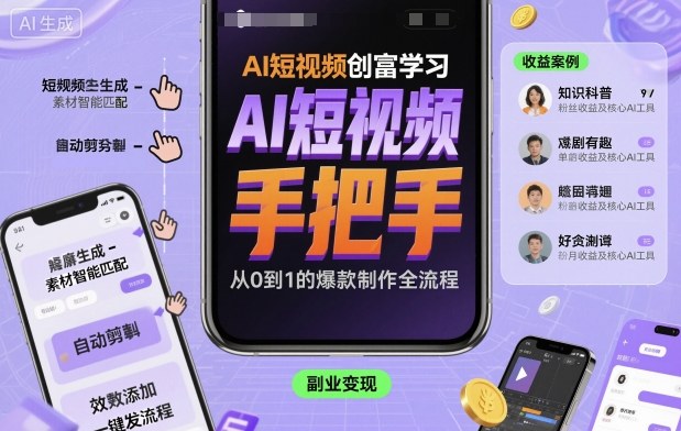 AI短视频创富学习,手把手教会你制作AI短视频-富爸爸项目圈
