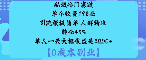 私域冷门赛道:单个收费198米引流模板简单人群精准转化45%单人一天大概收益是1k+-富爸爸项目圈