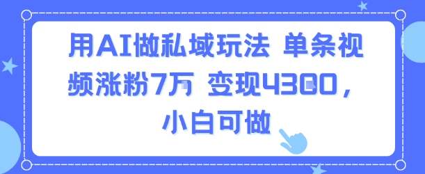 用AI做私域玩法,单条视频涨粉7W变现4.3k,小白可做-富爸爸项目圈