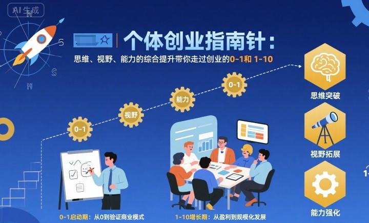个体创业指南针,思维、视野、能力的综合提升带你走过创业的0-1和1-10【音频】-富爸爸项目圈
