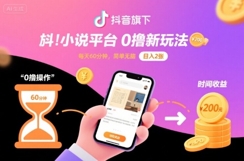 抖音旗下小说平台0撸新玩法,每天挂G60分钟,简单无脑,日入2张【揭秘】-富爸爸项目圈