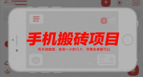手机搬砖项目,有手就能做,亲测一小时几十,苹果安卓都可以-富爸爸项目圈