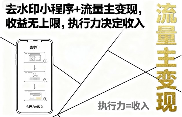 去水印小程序+流量主变现,收益无上限,执行力决定收入-富爸爸项目圈
