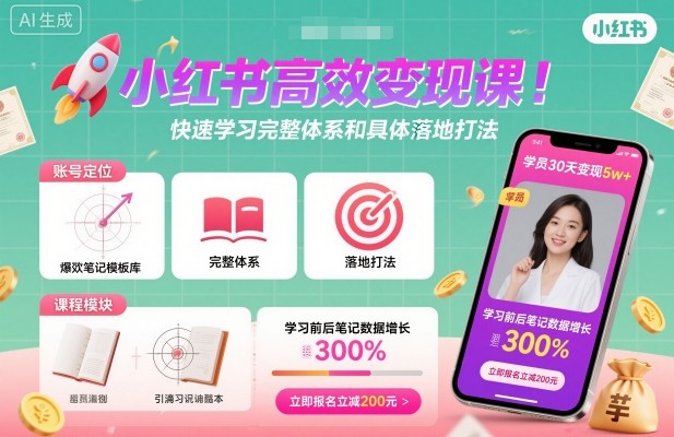 小红书高效变现课,快速学习小红书完整体系和具体落地打法-富爸爸项目圈