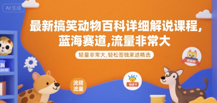 最新搞笑动物百科详细解说课程,蓝海赛道,流量非常大,轻松签独家进精选-富爸爸项目圈