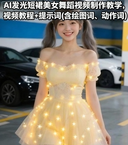 AI发光短裙美女舞蹈视频制作教学,视频教程+提示词(含绘图词、动作词)-富爸爸项目圈