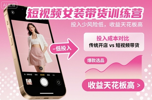 短视频女装带货训练营,投入少风险低,收益天花板高-富爸爸项目圈