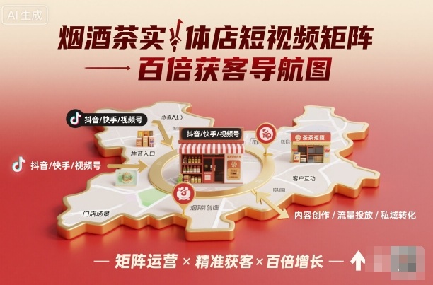 烟酒茶实体店短视频矩阵百倍获客导航图-富爸爸项目圈
