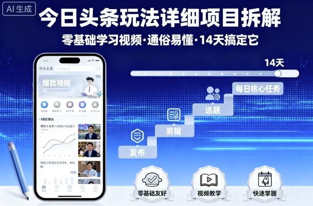 今日头条玩法详细项目拆解,零基础学习视频 通俗易懂 14天搞定它-富爸爸项目圈