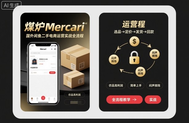 煤炉Mercari国外闲鱼二手电商运营实战全流程,仿品高利润,简单上手,闷声搞钱-富爸爸项目圈