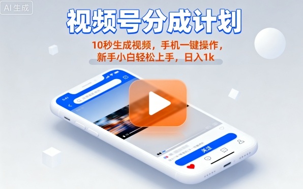 视频号分成计划懒人玩法,10秒生成视频,手机一键操作,新手小白轻松上手,日入1K【揭秘】-富爸爸项目圈