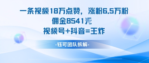 一条视频18W点赞,涨粉6.5W粉佣金8541米,视频号+抖音=王炸-富爸爸项目圈