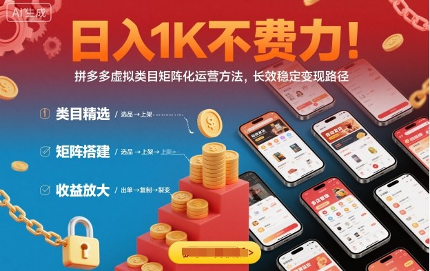 日入1K不费力!拼多多虚拟类目矩阵化运营方法,长效稳定变现路径-富爸爸项目圈