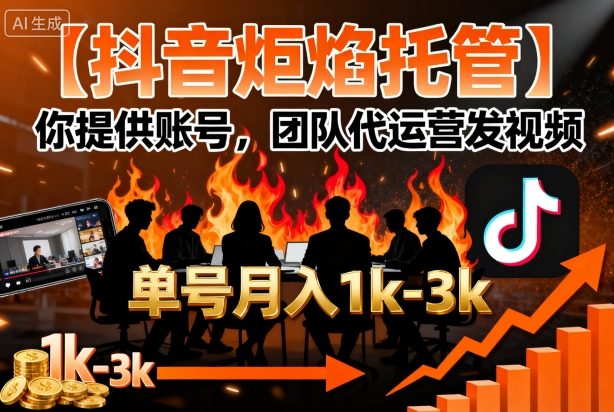 【抖音炬焰托管】你提供账号,团队代运营发视频,单号月入1k+【揭秘】-富爸爸项目圈