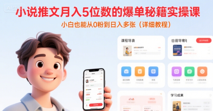 小说推文月入5位数的爆单秘籍实操课,,小白也能从0粉到日入多张(详细教程)-富爸爸项目圈