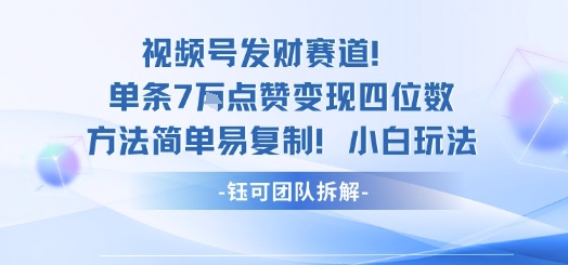 视频号发财赛道单条7W点赞变现四位数方法简单易复制小白玩法-富爸爸项目圈