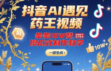 抖音AI遇见药王视频,条条10W赞,快速起千粉万粉号,傻瓜式制作教学-富爸爸项目圈
