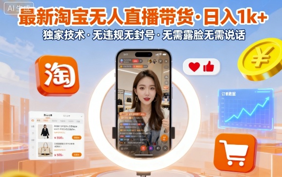 最新淘宝无人直播带货,日入1k+,独家技术,无违规无封号,无需露脸无需说话【揭秘】-富爸爸项目圈