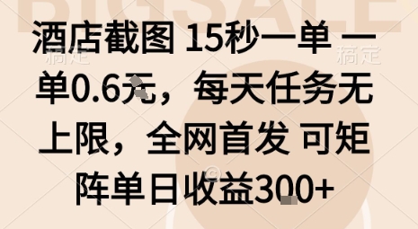 酒店截图15秒一单,一单0.6米,每天任务无上限,全网首发可矩阵单日收益3张【揭秘】-富爸爸项目圈