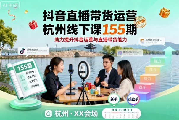 抖音直播带货运营杭州线下课155期,助力提升抖音运营与直播带货能力-富爸爸项目圈