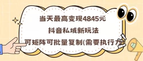 当天最高变现1k+,抖音私域新玩法,可矩阵可批量复制-富爸爸项目圈
