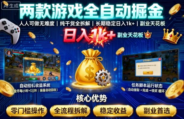 两款游戏全自动掘金,人人可做无难度,纯干货全拆解,长期稳定,日入1k+,副业天花板【揭秘】-富爸爸项目圈