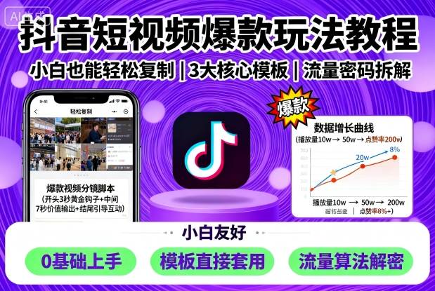 抖音短视频爆款玩法教程,小白也能轻松复制-富爸爸项目圈