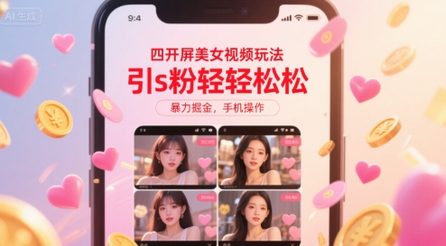 四开屏美女视频玩法,引s粉轻轻松松,暴力掘金,手机操作【揭秘】-富爸爸项目圈