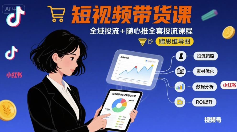 最新短视频带货课,全域投流+随心推全套投流课程+思维导图-富爸爸项目圈