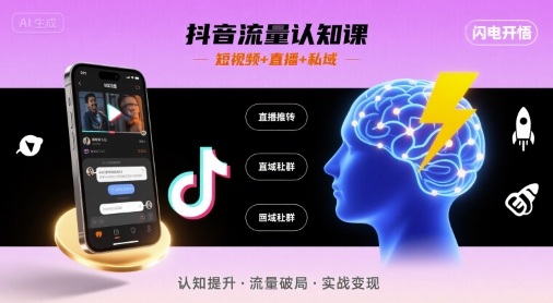 抖音流量认知课,短视频+直播+私域,认知提升,闪电开悟-富爸爸项目圈