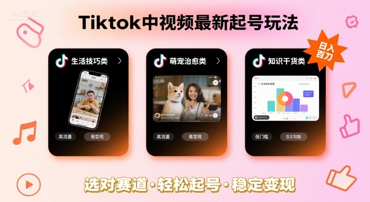 Tiktok中视频最新起号玩法,想要日入百刀,做好这几个赛道就可以了-富爸爸项目圈