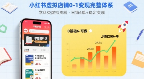 小红书虚拟店铺0-1变现完整体系:卖学科类虚拟资料,一天6张+,很稳定【已完结】-富爸爸项目圈