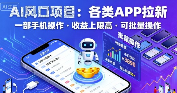 AI风口项目,各类APP拉新,一部手机就可以操作,收益上限高,可批量操作-富爸爸项目圈