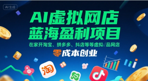 AI虚拟网店蓝海盈利项目,在家开淘宝、拼多多、抖店等虚拟品网店,零成本创业-富爸爸项目圈