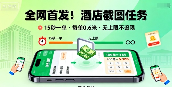 全网首发!酒店截图任务,15秒一单,每单0.6米,任务无上限不设限,矩阵操作单日3张到手【揭秘】-富爸爸项目圈