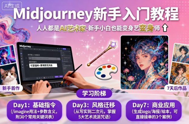 midjourney新手入门教程:人人都是AI艺术家,新手小白也能变身艺术大师-富爸爸项目圈