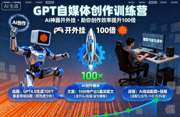 GPT自媒体创作训练营:AI神器开外挂,助你创作效率提升100倍-富爸爸项目圈