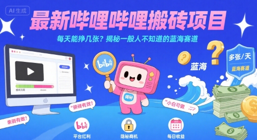 最新哔哩哔哩上B站搬砖项目,每天能挣几张?揭秘一般人不知道的蓝海赛道-富爸爸项目圈