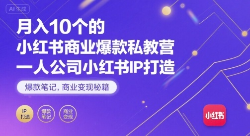 月入10个的小红书商业爆款私教营,一人公司小红书IP打造,爆款笔记,商业变现秘籍-富爸爸项目圈